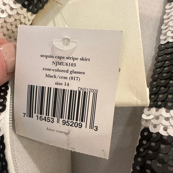 Kate Spade Fun Sequined Black & White Striped Skirt (Size 14) - Picture 3 of 4